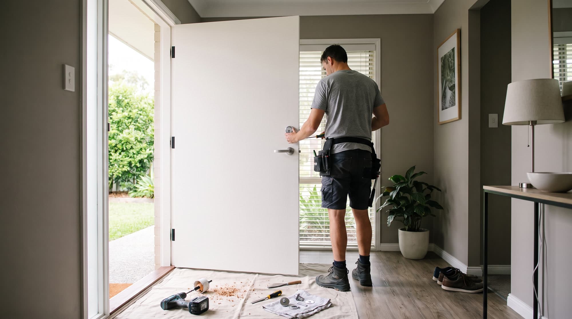 Fitting a new deadbolt and lever set to a front entry door
