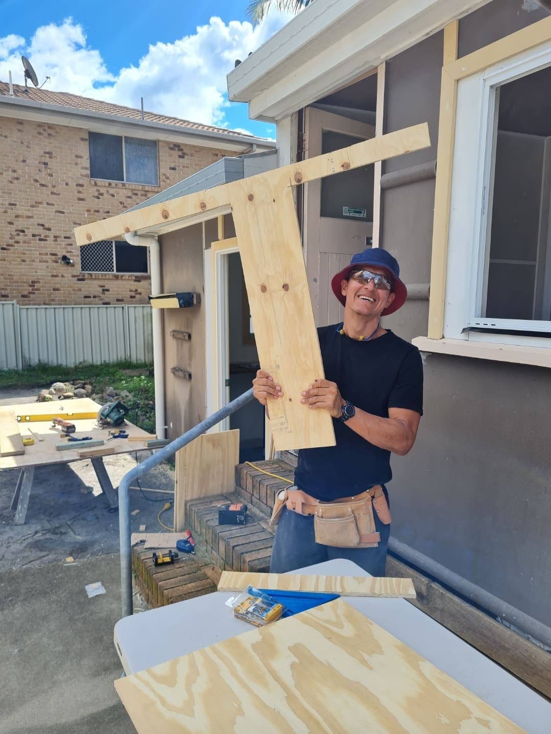 Paul on the tools, building an awning — Property Repairs GC